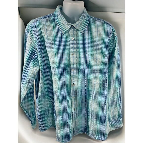 Alan Flusser Mens Aqua Blue Gingham ButtonDown Long Sleeve Shirt 2XL Lightweight - Picture 7 of 8